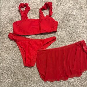 Red Womens bikini with mesh skirt
